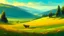 Placeholder: rolling hills of canola fields, elk in foreground, digital painting