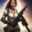 Placeholder: A girl with big breasts and beautiful and large military rifle in the galactic space