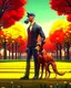 Placeholder: Animated cartoon of man with Doberman dog in the park incredibly detailed 8k concept art