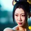 Placeholder: Chun-li underwater with yellow flowers for hair, closed eyes, rtx, reflection, 8k, glow, winning photography, caustics