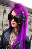 Placeholder: Ultra realistic photo of a steampunk woman ,, wearing leather jacket, long purple and pink hair, , 8k, highest quality,