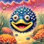 Placeholder: fantasy 90's tcg art of shiny pufferfish