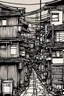 Placeholder: Tokyo shanty town, greyscale, line arts, thin lines