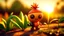 Placeholder: Develop a playful cartoon character, blending plug and plant features to form a unique mascot. Use a mirrorless camera with a wide-angle lens at a moderate aperture, capturing the character in the warm tones of sunset. Character style: Whimsical. Film type: Vibrant.