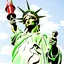 Placeholder: The Statue of Liberty holding various objects