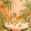 Placeholder: A light rosy orange colored rainforest with tigers designed in ancient Egyptian pottery painted by Peter Carl Faberge
