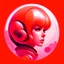 Placeholder: Retro futuristic hair pink and orange, b, in a bubble