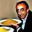 Placeholder: Zemmour, in jellaba, eating couscous