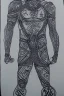 Placeholder: man in full body spandex with runes all over it drawn in marker