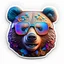 Placeholder: sticker on white background, 3d Head of a Bear with glasses, psychedelic, octane render, unreal engine 5, DMT art, funny, smiling