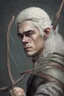 Placeholder: gray hair young medieval man with a longbow