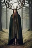 Placeholder: head to toe photo of a Celtic man in a cloak with antlers growing from the top of his head