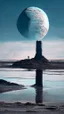 Placeholder: sci-fi landscape with water and man and moon