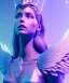 Placeholder: A crystalised queen, atmospheric, realistic, unreal engine, cinematic lighting, octane render. blue, pink, transparency, light, shine,bright, full body, transparent wings, blonde, long hair