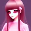 Placeholder: Japanese girl with big brown eyes and long black hair with bangs wearing pink clothes kawaii