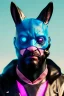 Placeholder: Medium Close Up Portrait, Front image. cyberpunk, rabbit mask, strong man, black hair and beard. latex suit army. cyan, Pink, black, color. Cyber futuristic style. Color background, photo studio. Avatar image, highly detailed, concept art, smooth, unreal engine 5, ray tracing, RTX, lumen lighting, ultra detail, volumetric lighting, 3d, finely drawn, high definition, high resolution.