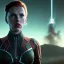 Placeholder: retro sci-fi portrait image from 1960, supermarket parking explosion, fire, classic black widow, young Scarlett Johansson, tight lycra suit, soft color, highly detailed, unreal engine 5, ray tracing, RTX, lumen lighting, ultra detail, volumetric lighting, 3d, finely drawn, high definition, high resolution.