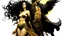 Placeholder: Venus, her hair loose like a moving orchestra, stands with an air of stealth, resembling a sculptural figure. Around him raven squawks in the foreground.