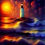 Placeholder: Fantasy, light house, Rocks, lighting, surreal, waves crashing below, 8k, sunset, sketch by Van Gogh in oil