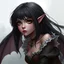 Placeholder: a beautiful girl, skinny, dark hair, vampire, young, medieval fantasy, digital art, stylised