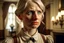 Placeholder: ww1 almost crying blonde maid talking close-up standing up looking to the camera, ww1 mansion room background