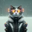 Placeholder: Cyberpunk Portrait of cyborg cat child with brown hair and with cute face, north pole snowy vibe , perfect composition, hyperrealistic, super detailed, 8k, high quality, trending art, trending on artstation, sharp focus, studio photo, intricate details, highly detailed, by greg rutkowski