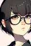 Placeholder: a close up of a person wearing glasses, kpop amino, flat icon, girl wearing round glasses, short black hair with bangs, dora the explorer as real girl, style of hajime isayama, profile picture 1024px, small round face, short bob hair, twitter pfp, photo of the girl, !!wearing modern glasses!!, || very anime