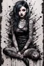 Placeholder: Petit girl goth many tattoos on his body, lying pose, fullbody, PAPERCUT style portrait multi layered metalics and rough texture paint splashes and streaks and blotches industrial