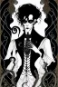 Placeholder: gothic creepy handsome black haired warlock with gothic jewelry and tentacle hands in the style of aubrey beardsley