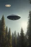 Placeholder: a group of school kids see a saucer shaped ufo::25 flying over tall pine trees, year is 1966 in color, concept art, by Asaf Hanuka, by Weta Digital, Electric Colors, Screen Space Global Illumination, in a symbolic and meaningful style