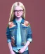 Placeholder: Elle fanning toddler, full body, city background, denim jacket, floral shirt