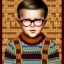 Placeholder: Peter Billingsley chubby kid Tortoise-shell glasses, gripping a ((Dark red soap bar)) in his hand, brown argyle sweater