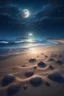 Placeholder: magic sea, beach with sand, shells, realistic, professional photo, 4k, top view, cosmic sky, stars, full moon, milki way