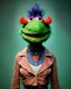 Placeholder: hybrid character, waitress sexy woman with monster muppet mask that covers her entire head, hot, green rock, short shirt, old school tattoo, retro style, Sesame Street style, neon, smooth, unreal engine 5, god lights, ray tracing, RTX, lumen lighting, ultra detail, volumetric lighting, 3d.