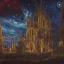 Placeholder: gothic painting of a victorian city in a fantasy starry night photorealistic