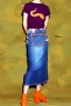 Placeholder: year 1996 denim fashion. Loose skirt, low waist. Combat pants and t-shirt. Colors: denim blue, blue, purple, cream, khaki, light green, lilac, plum, orange, terracotta, red, light yellow, pink, dark blue, beige. Latex in small part. Something between camouflage and cheetah prints.. Gwen Stephani, Shirley Manson.Cargo pants