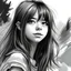 Placeholder: A black and white drawing, a girl beautifou draw