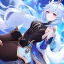 Placeholder: Clear Focus, High resolution, Ganyu Genshin, Light Blue fluffy medium length hair, dark red and purple eyes, wearing a black crop top sleeveless, connected with a short white split skirt, wearing black tight leggings, white and blue cutsleeves puffy