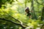 Placeholder: motion blur fast running caped pixie Quickling - Forgotten Realms along winding branches in lush green forest , bokeh like f/0.8, tilt-shift lens 8k, high detail, smooth render, down-light, unreal engine, prize winning