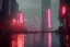 Placeholder: 3D, beautiful, light reflecting, empty future city skyline at night, rainy night, neon, cyberpunk, tron, one cyborg walking, 8k, finely detailed, photo realistic