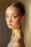 Placeholder: close up realistic portrait of a ballerina, stretching next to a mirror, in impasto style, thick strokes of oil paint, realistic thick textures