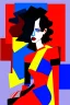 Placeholder: whimsical arafed nonsense stylized abstract portrait of a woman with dark bob hair, seated with arms crossed, (((exaggerated body parts))), (((oversize head))), in vibrant red dress and blue accents around wrists, background is blend of bold yellow and black patchwork vibe, rainy whimsical afternoon, sharp color contrasts, amazing shadows, minimal cozy, color leak, heavily distorted views, amazing parallels