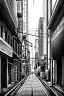 Placeholder: Tokyo alley, line arts, greyscale