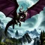 Placeholder: image framed with a thin border of celtic designs, story book cover format, A Skyrim style winged celestial dragon in flight above a forested mountain, against a background of brilliantly glittering stars, hd 4k, fine sharp detail