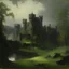 Placeholder: A black haunted castle filled with spirits painted by George Inness