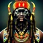 Placeholder: Portrait, chef de guerre tribal africain , rastafary, vaudou , barbe,4k, Iron maiden