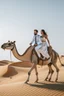 Placeholder: A just married couple riding a camel in the desert
