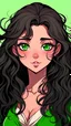 Placeholder: anime girl with dark skin that has long curly black hair and green eyes
