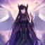 Placeholder: Clear focus,High resolution,High quality,Goddess Clothing Type, Black long hair, Purple eyes, Angel wings in the background, No light in eyes