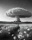 Placeholder: ULTRA REALISTIC, B&W Photograph, A mushroom cloud made of WHITE FLOWERS, in the distance in the desert, at Golden Hour, cinematic, cinematic shot, dynamic composition, details, intricate detail, professional lighting, film lighting, 35mm, anamorphic, lightroom, cinematography, bokeh, lens flare, film grain, hdr10, 8k, Roger Deakins, incredibly detailed, reflect, sharpen